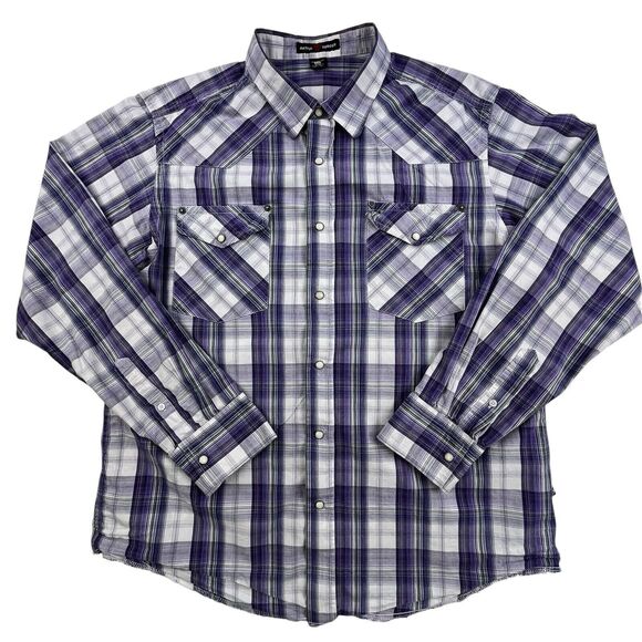ARTFUL DODGER Plaid Pearl Snap Shirt Men 2XL Western Purple White Designer - Picture 2 of 11